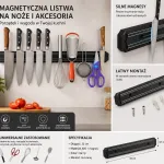 Magnetyczna listwa na noże i akcesoria czarna 33 cm