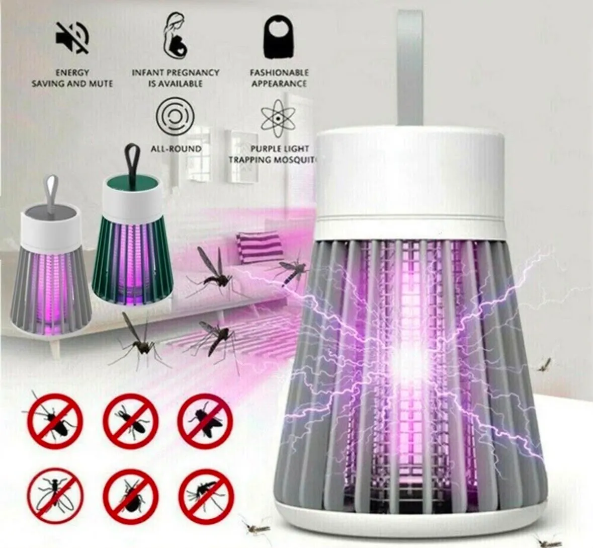 Lampka nocna i UV owadobójcza 2w1 biała z fioletowym światłem