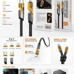 Kabel 4w1 szybkie ładowanie 65W/27W nylonowy pleciony czarny