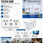 Adapter Podróżny TX310 USB biały 2 gniazda AC 2 porty USB 5V 2.1A