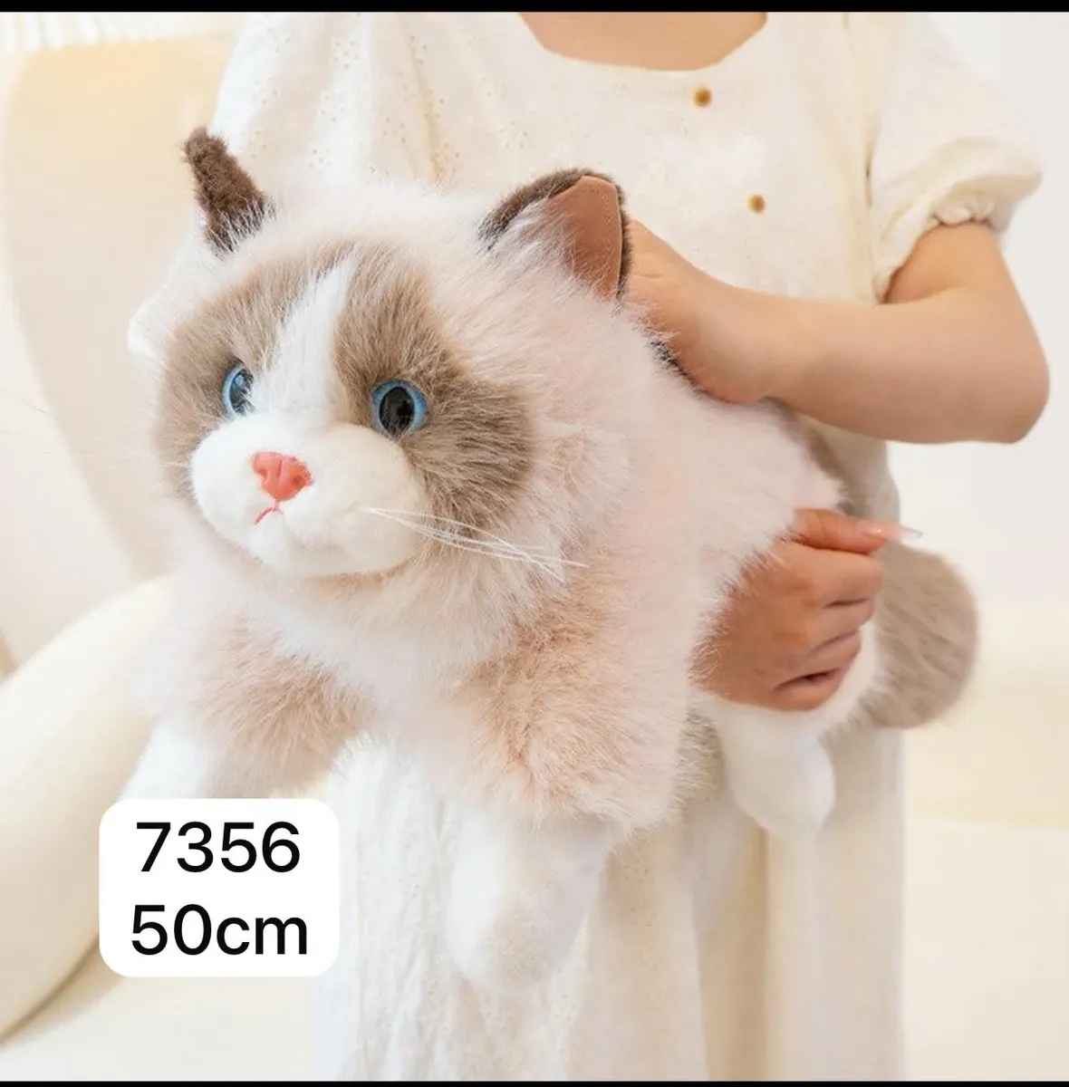 Pluszowy kot biało-beżowy 50 cm miękki i realistyczny