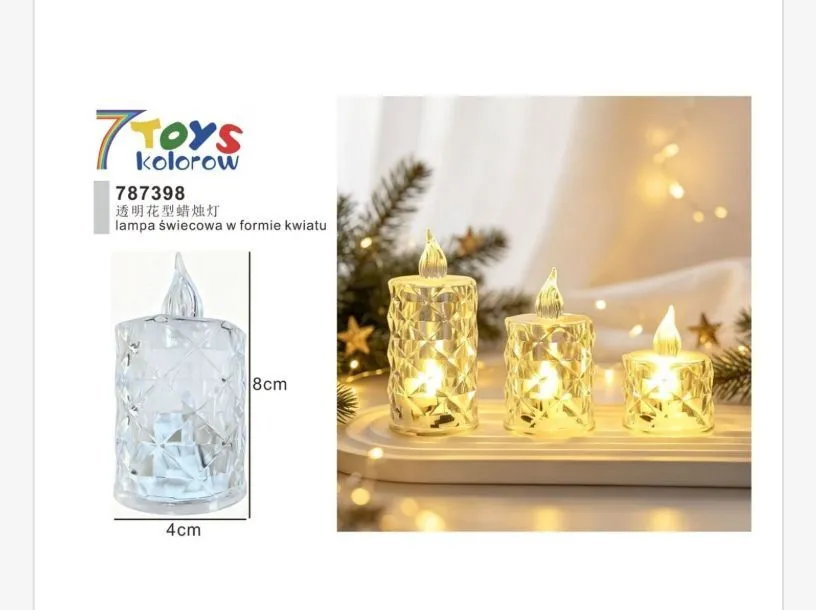 Lampka świecowa LED w formie kwiatowego kryształu 8x4 cm