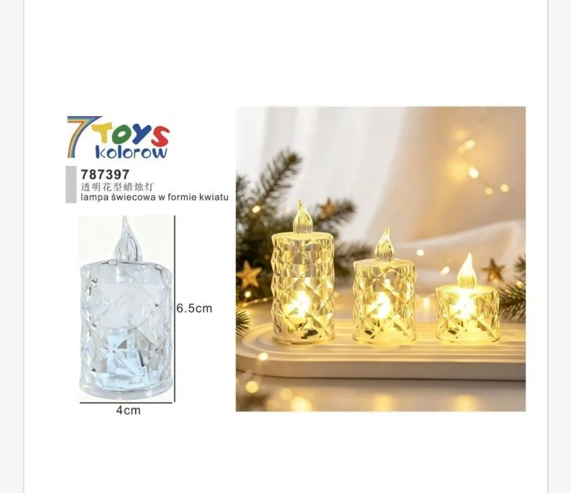 Lampka świecowa LED w formie kwiatu przezroczysta 6,5x4 cm