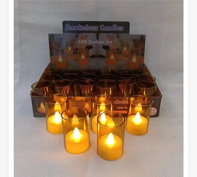 Świeczki LED bezdymne w szklanym pojemniku 4,2x6 cm żółte