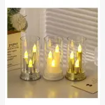 Lampion LED 8,5x16 cm z trzema świecami w szkle