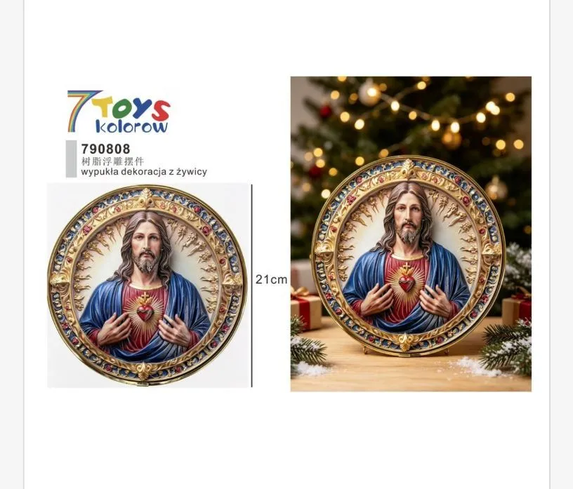 Dekoracja wypukła z żywicy Jezus w niebieskiej szacie 21 cm