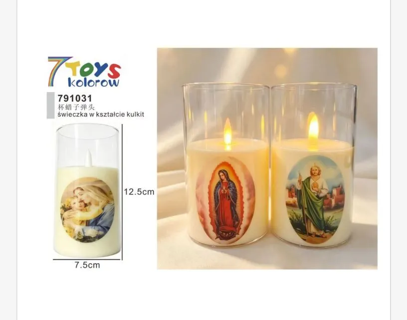 Świeczka LED w szkle z motywem religijnym 12,5x7,5 cm