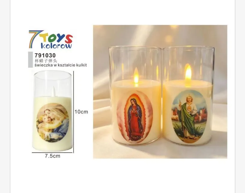 Świeczka w kształcie kulki z wizerunkiem religijnym 10x7,5 cm