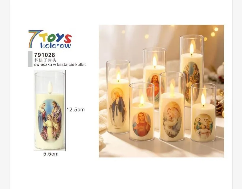 Świeczka LED z wizerunkiem religijnym 12,5x5,5 cm