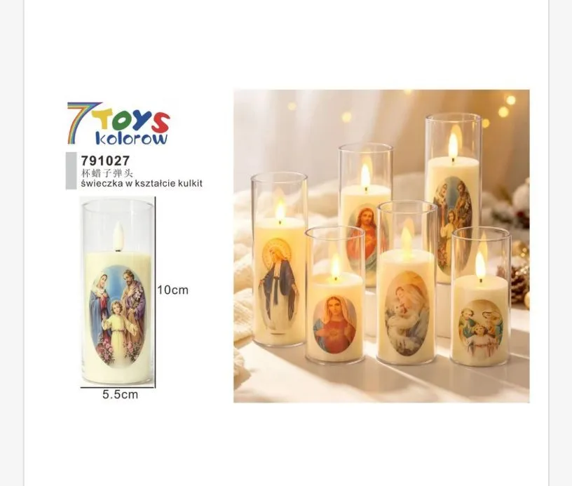 Świeczka LED w kształcie kulki z motywem religijnym 10x5,5 cm
