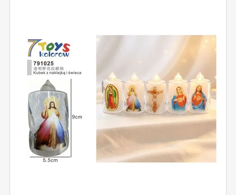 Kubek z naklejką i świecą LED 9x5,5 cm dekoracyjny religijny