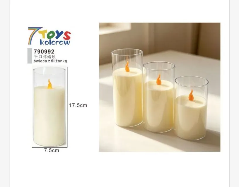 Świeca dekoracyjna LED kremowa w szklanym cylindrze 17,5x7,5 cm