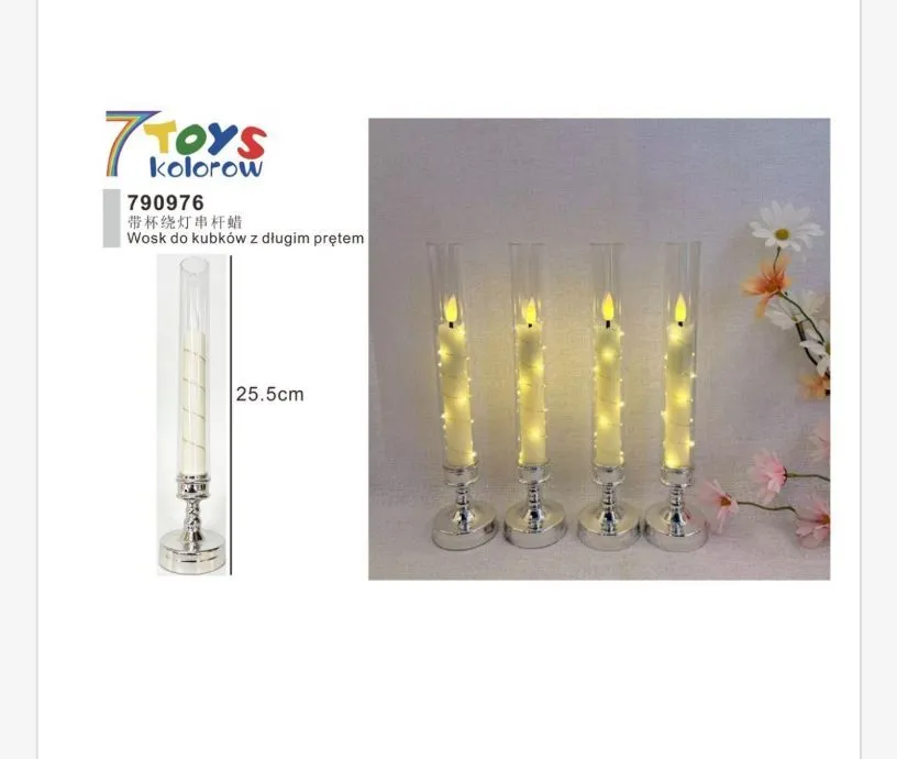 Świeca LED dekoracyjna z długim prętem 25,5 cm srebrna