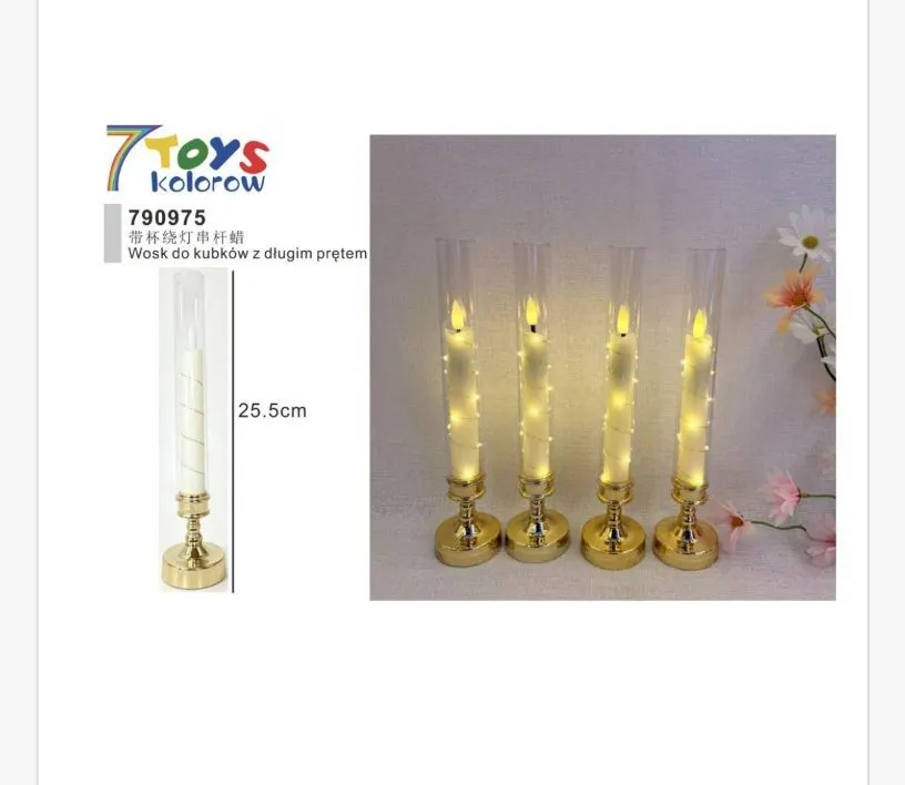 Świeca LED z długim prętem i złotą podstawą 25,5 cm