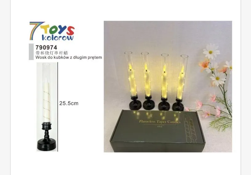 Świeca LED z długim czarnym stojakiem 25,5 cm 4 sztuki