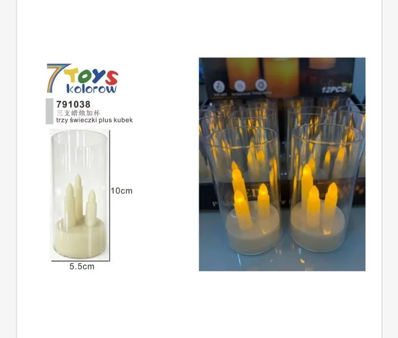 Świeczki LED 3-płomienne w przezroczystym kubku 10x5,5 cm