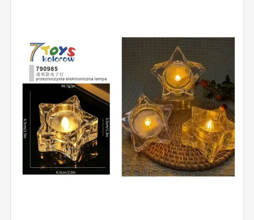 Przezroczysta elektroniczna lampa gwiazda 6,5x6,5x3,5 cm