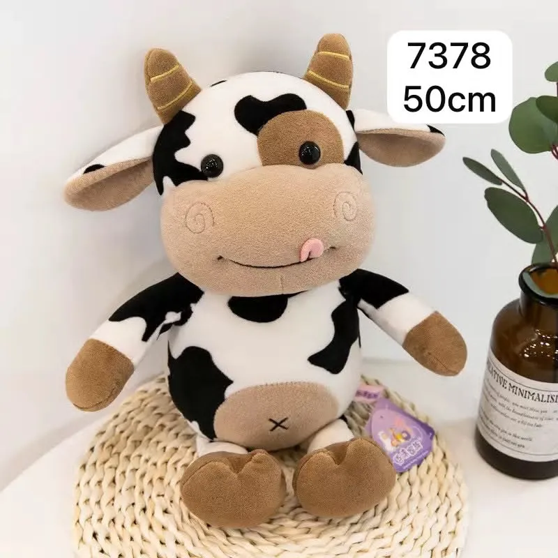 pluszowa maskotka krowa czarno-biała z brązowymi rogami i łapkami, 50 cm