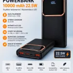 Coucur Powerbank 10000 mAh 22.5W czarny z wyświetlaczem LED