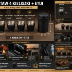 Zestaw 4 kieliszków turystycznych ze stali nierdzewnej z etui czarnym