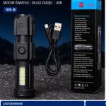 Latarka akumulatorowa LED z bocznym światłem COB USB czarna