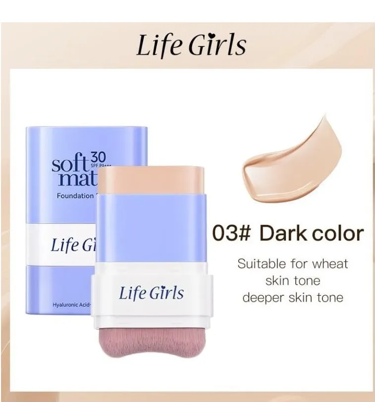 Podkład w sztyfcie Life Girls Soft Matte SPF 30 nr 03 z wbudowanym pędzlem i kremową konsystencją