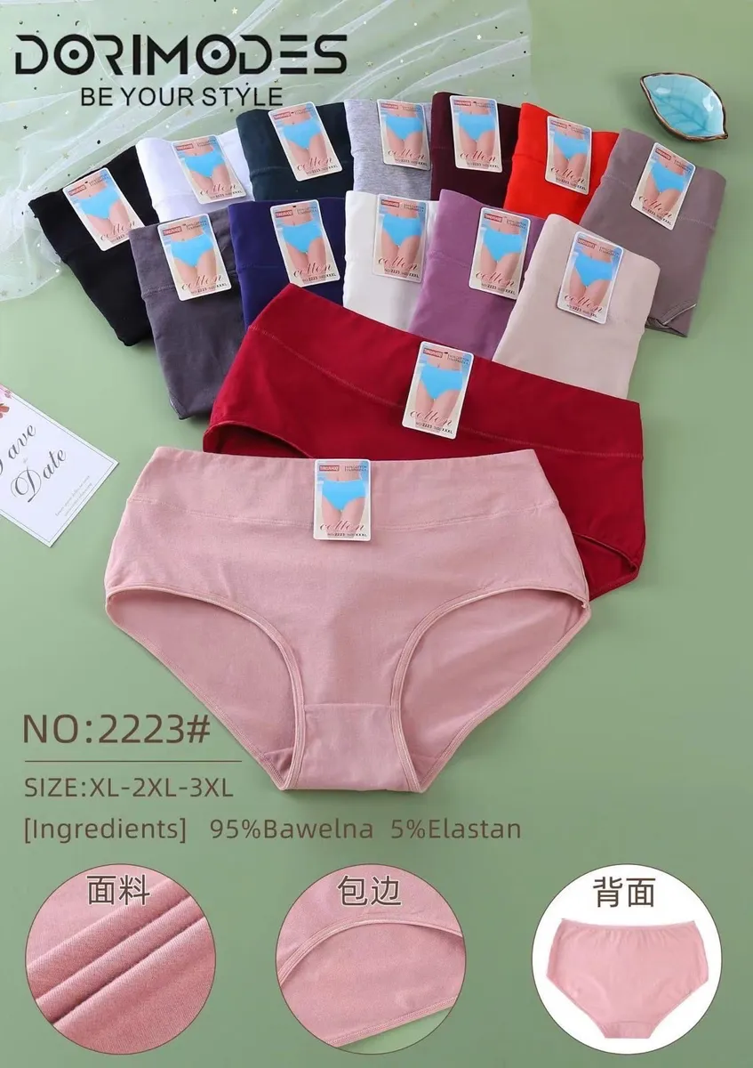 Zestaw majtek damskich w różnych kolorach, bawełna z elastanem, rozmiary XL-3XL
