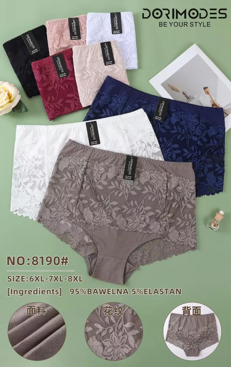 Zestaw koronkowych majtek damskich w różnych kolorach i dużych rozmiarach 6XL-8XL