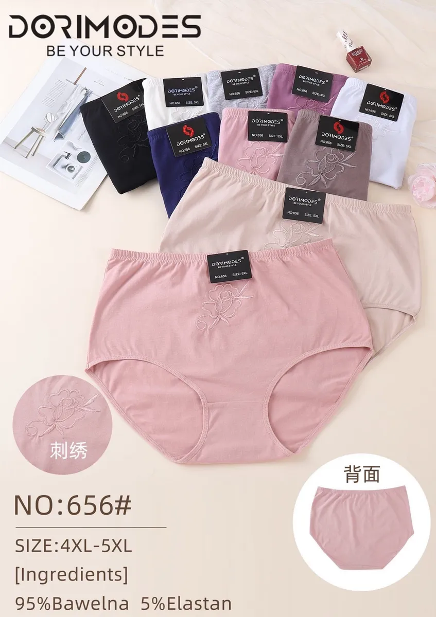 Zestaw majtek damskich Dorimodes w różnych kolorach z haftem kwiatowym, rozmiar 4XL-5XL