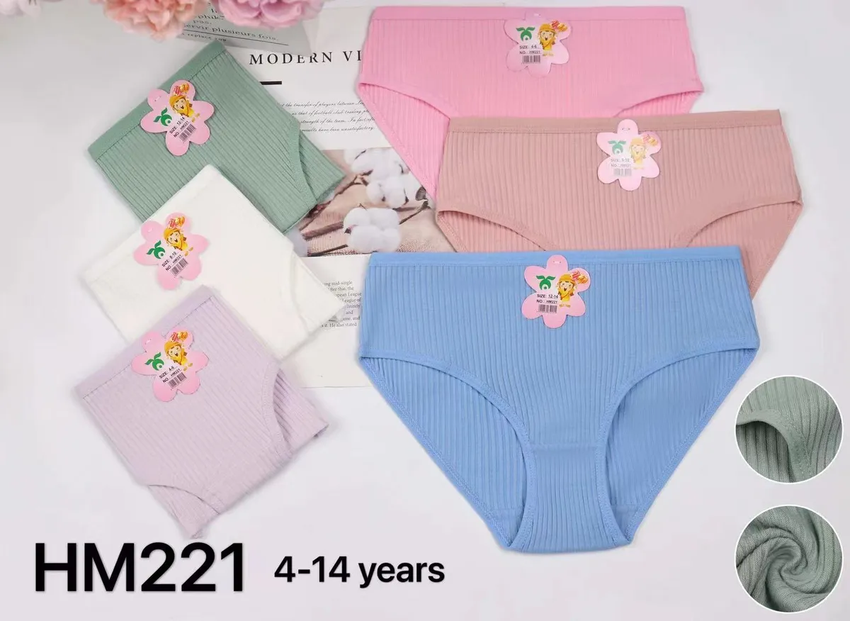 Zestaw majtek dziecięcych w pastelowych kolorach z prążkowanego materiału, rozmiar 4-14 lat