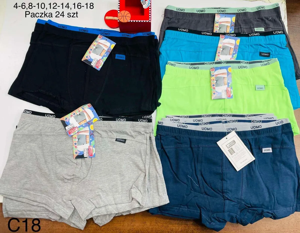 Zestaw kolorowych bokserek UOMO w czerni, szarości, granacie, turkusie i zieleni, 24 sztuki