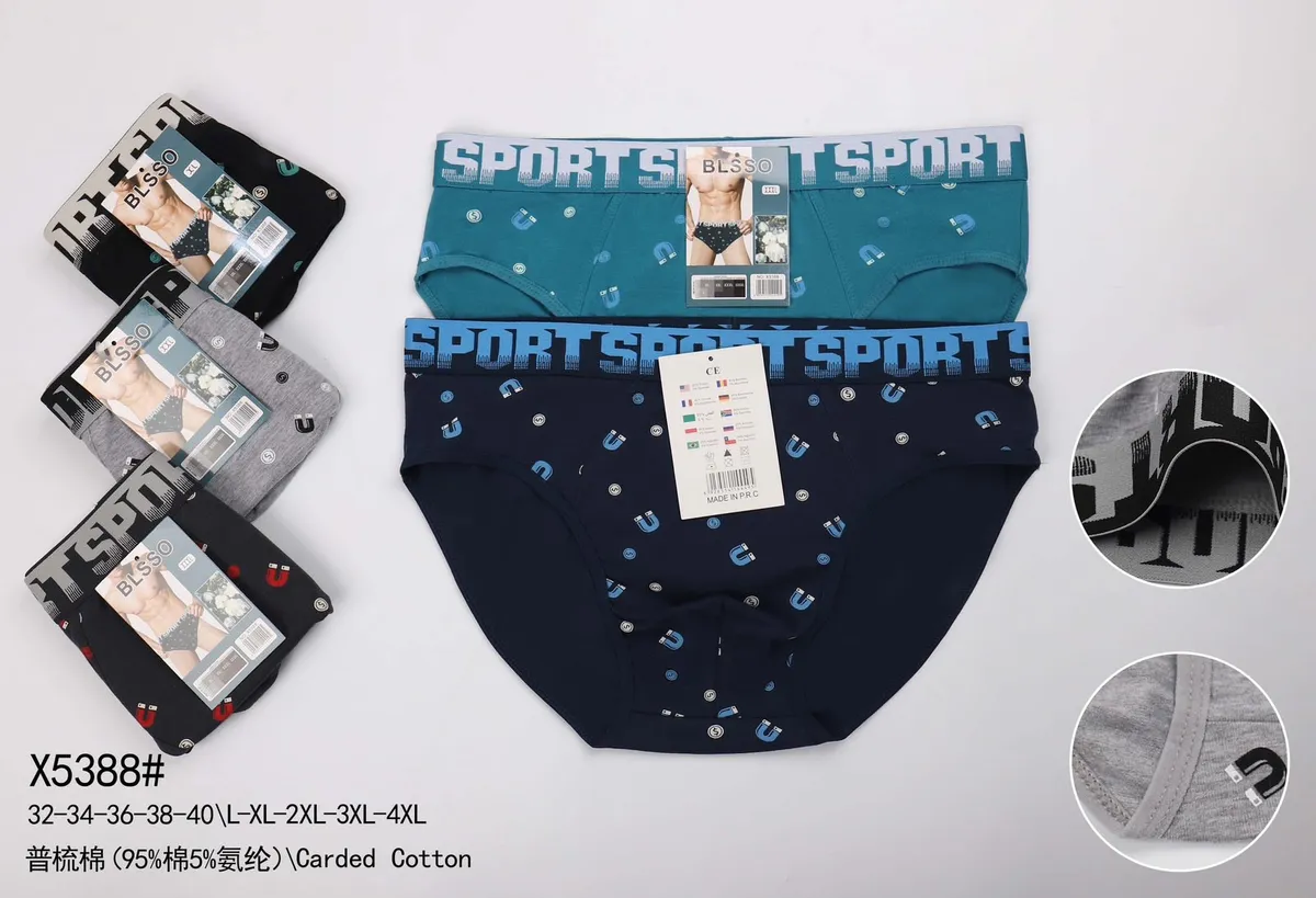 męskie majtki sportowe w trzech kolorach z nadrukiem magnesów i napisem SPORT na pasie