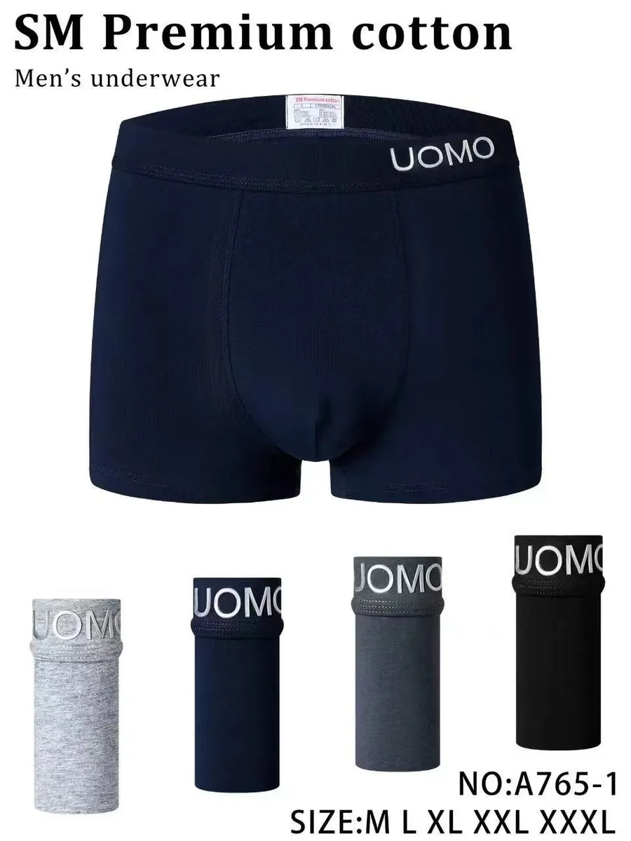 Granatowe bokserki męskie SM Premium cotton z elastycznym pasem UOMO i cztery inne kolory bokserków zwinięte w rulon