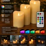 Świece LED RGB 3 szt. z pilotem 12 kolorów timer 4H/8H