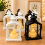 Lampion LED z Efektem Płomienia Ciepłe Białe Światło Czarny i Biały