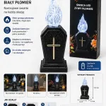 Lampion nagrobny LED z krzyżem i białym płomieniem