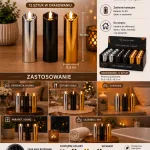 Świeczka dekoracyjna LED 15 cm srebrna, czarna, złota