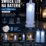 Świeca LED Biała Zimna 18 cm z efektem migania na baterie