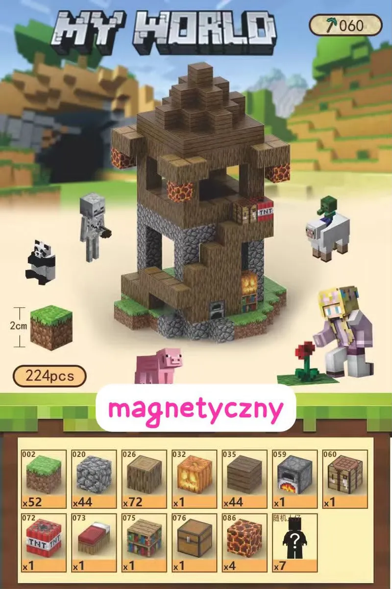 Magnetyczny zestaw klocków My World z drewnianym domkiem i figurkami postaci oraz zwierząt