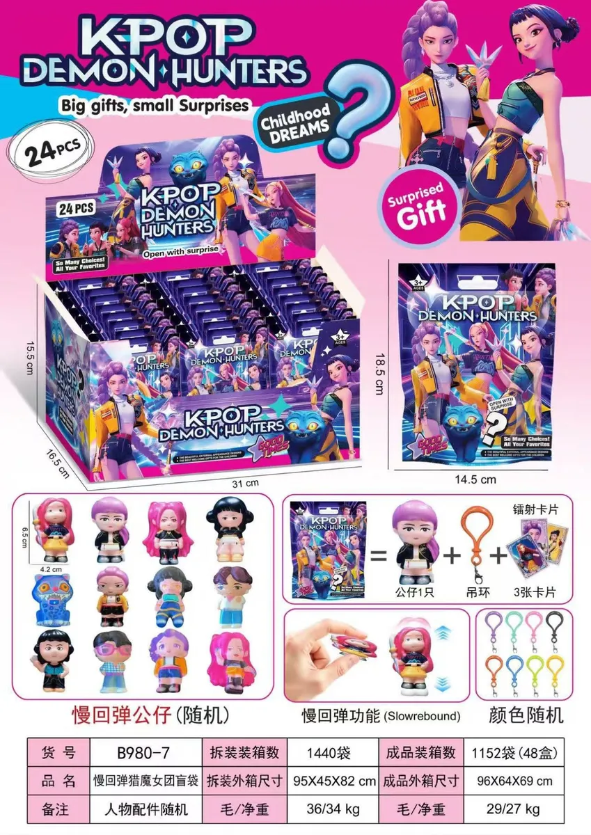 Zestaw 24 figurek KPOP Demon Hunters z brelokiem i kartami kolekcjonerskimi w kolorowym opakowaniu