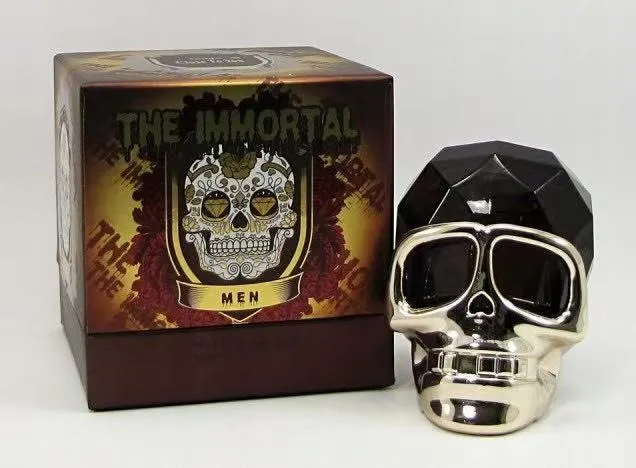 Perfumy męskie The Immortal Men flakon w kształcie czarnej i srebrnej czaszki z opakowaniem