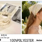 Chusta damska beżowa w stokrotki z koronką 100% poliester