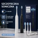 Szczoteczka soniczna USB z 4 końcówkami i 6 trybami biała lub czarna