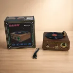 Radio retro z gramofonem Bluetooth USB AUX brązowe