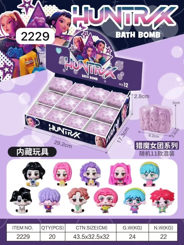 Fioletowa kula do kąpieli z motywem Kpop i ukrytą figurką, opakowanie 12 sztuk