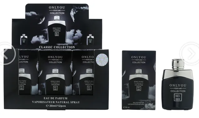 Czarne opakowanie i flakon perfum Only You Collection No. 889 30ml w zestawie 12 sztuk