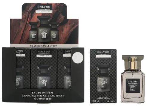 Perfumy Only You Classic Collection 30ml w czarnym opakowaniu zbiorczym i pojedynczy flakon z przezroczystego szkła