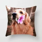 Poszewka dekoracyjna 40x40 cm z psem i kwiatem