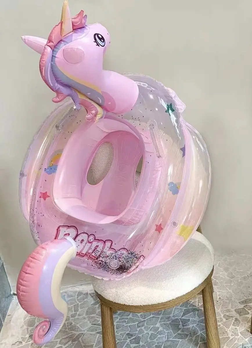 Dmuchany różowy fotelik do pływania z motywem jednorożca i brokatem, 85 cm
