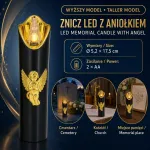 Znicz LED z aniołkiem czarny 17,5 cm na baterie AA